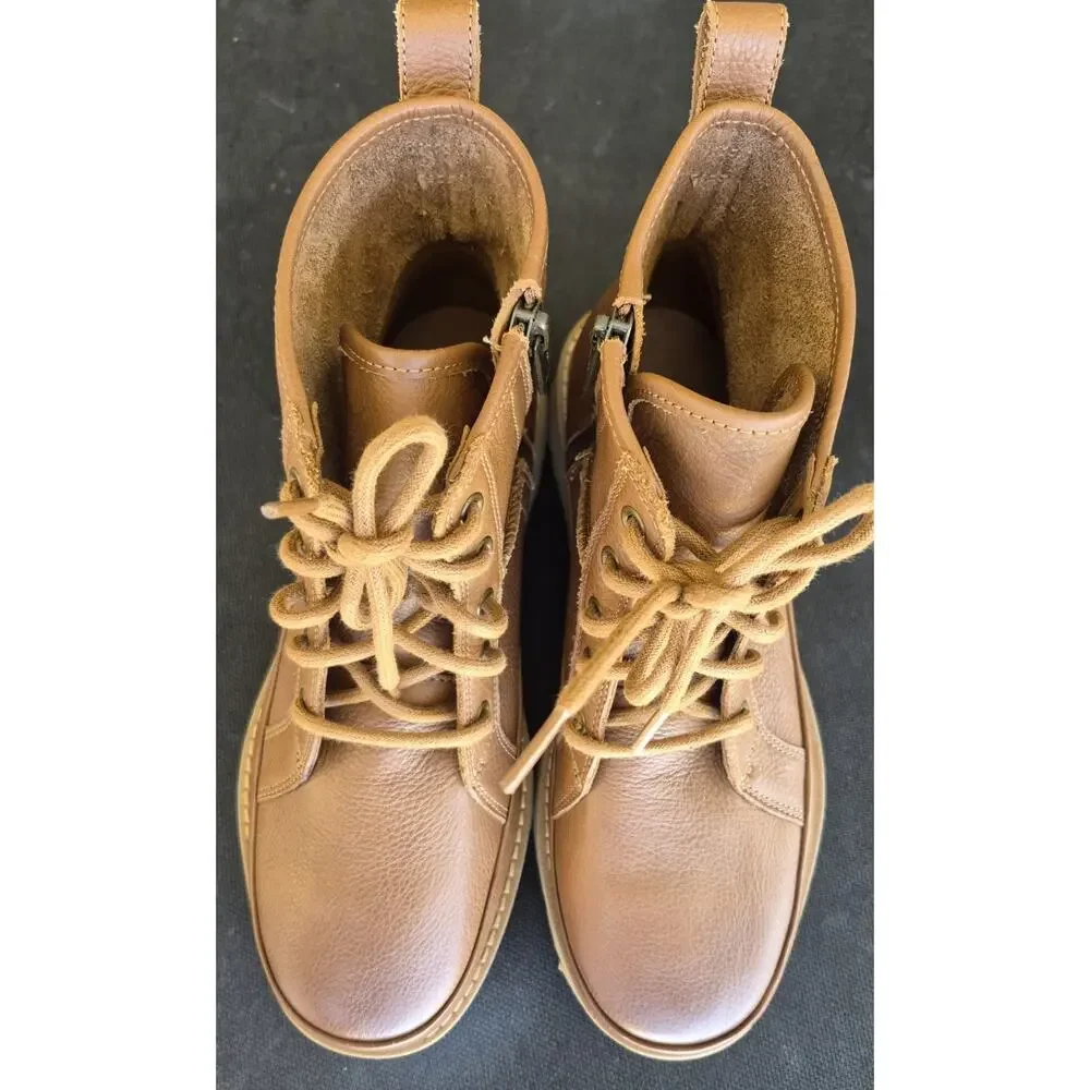 UGG Brown Leather Deconstructed Lace Up Combat Boots Size 7 New No Box